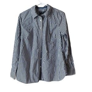 Talbots Pinstripes Button Down Size Medium Blue White Flip Cuff Polka Dot